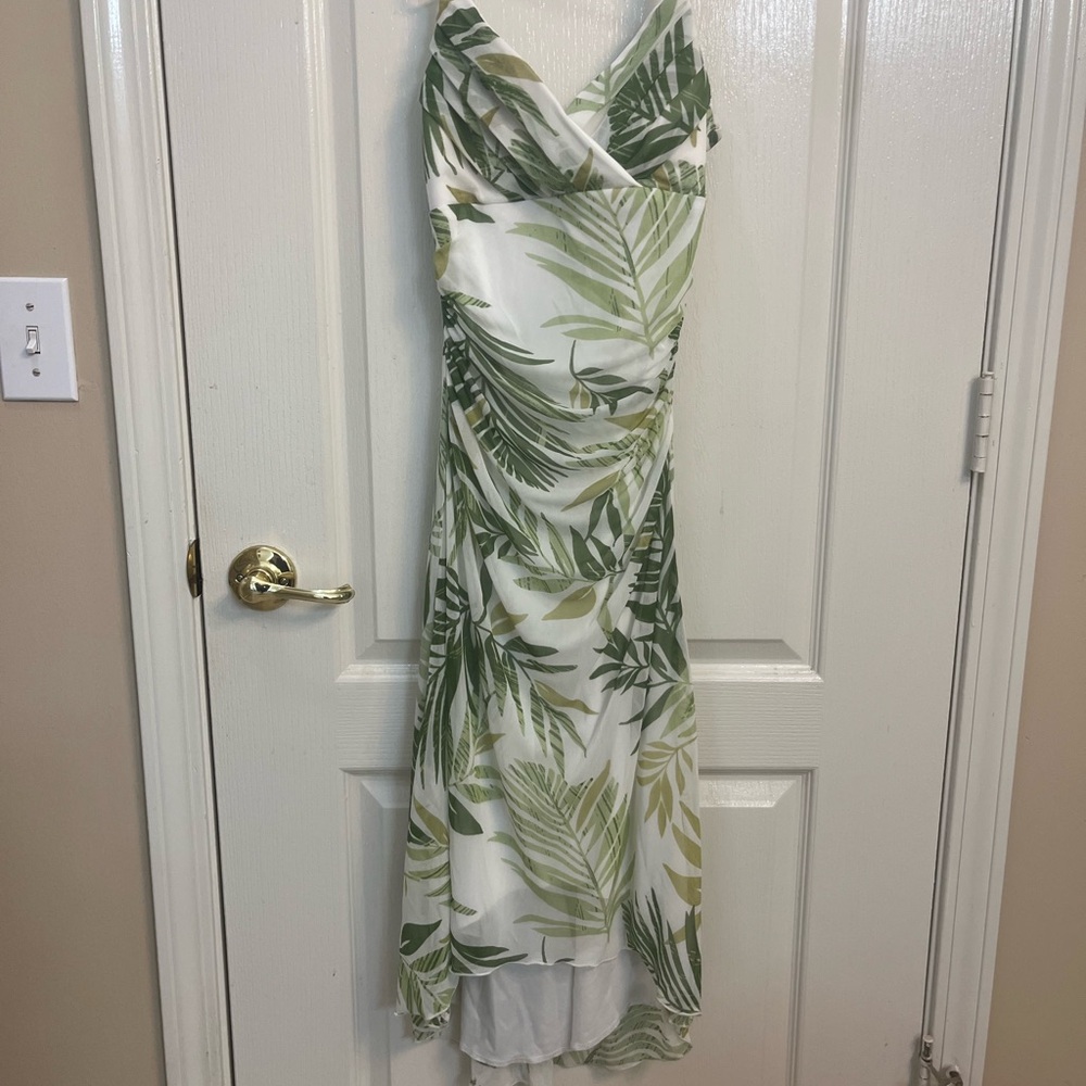 Green and White Ruched High Low Sundress